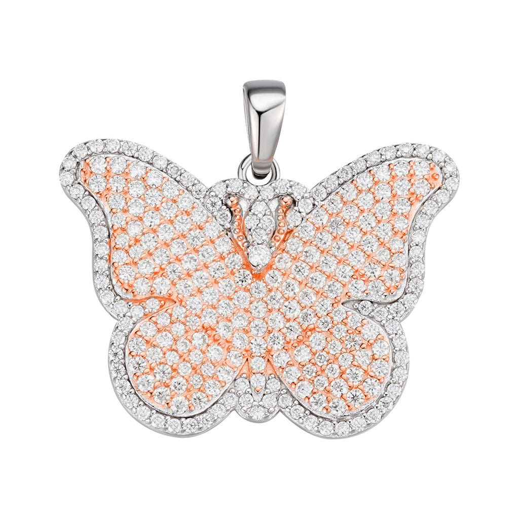 Sterling Silver Round Moissanite Butterfly Animal Pendant RP+PP 1-5/8 Cttw