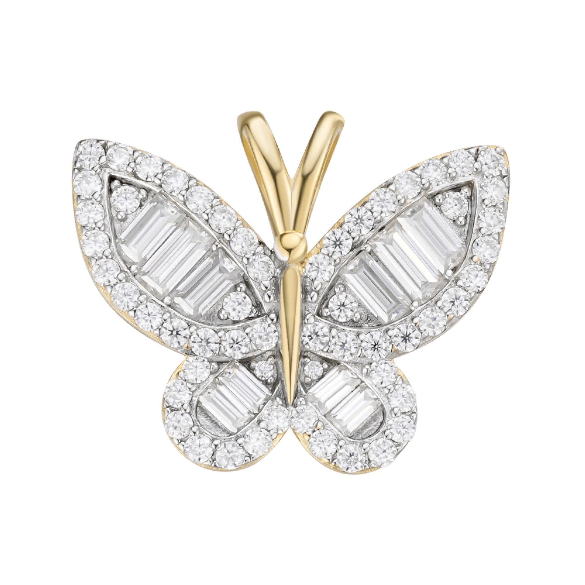 Sterling Silver Round Baguette Moissanite Butterfly Animal Pendant RP+GP 1-7/8 Cttw