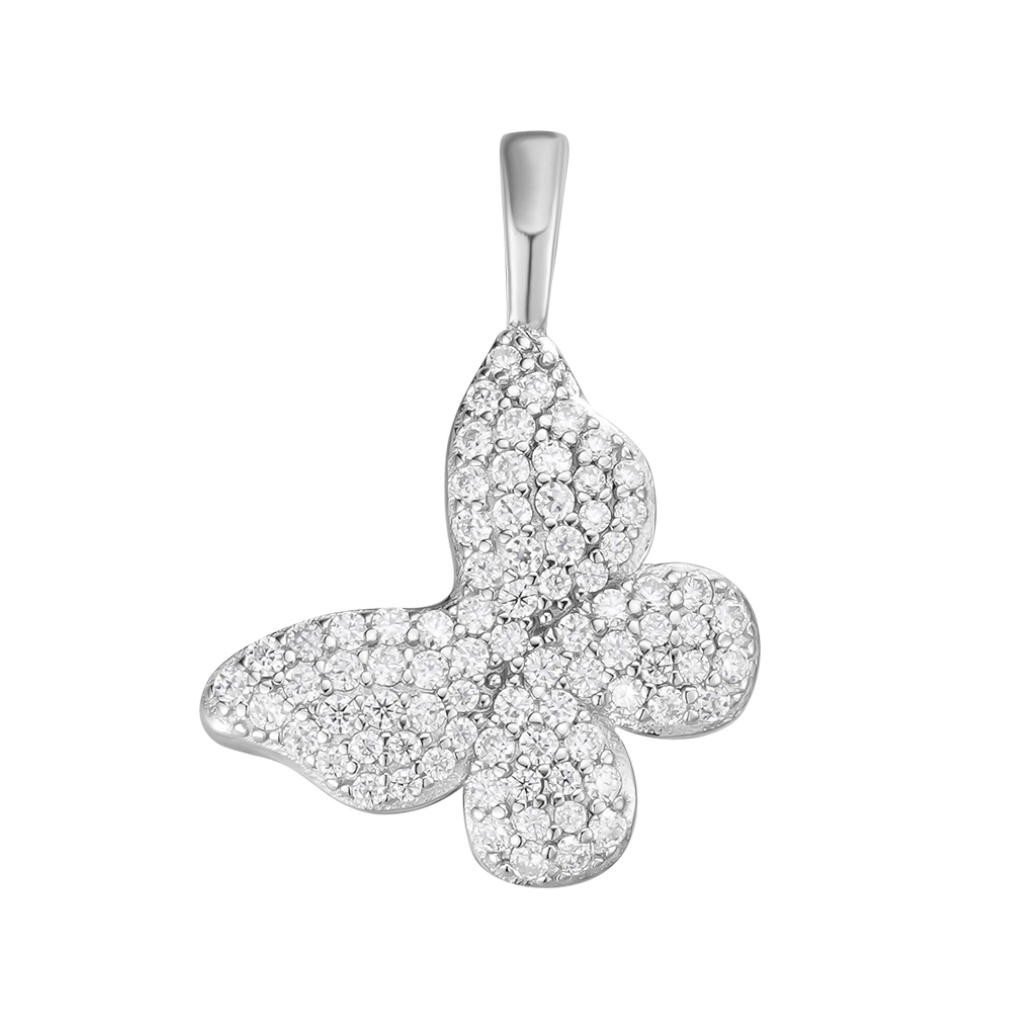 Sterling Silver Round Moissanite Butterfly Animal Pendant RP 5/8 Cttw