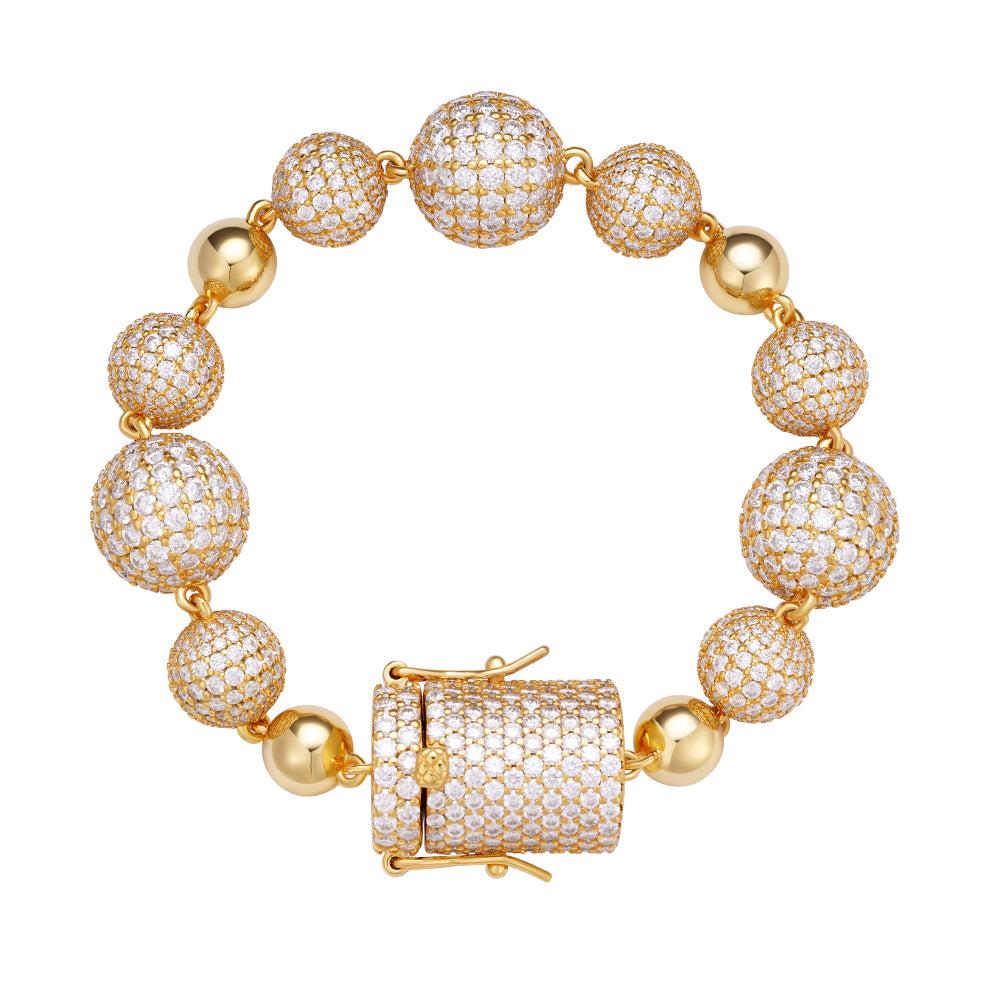 Sterling Silver Round Moissanite Bead Ball Designer Chain 8.5 Inch Mens Bracelet GP 45-3/4 Cttw