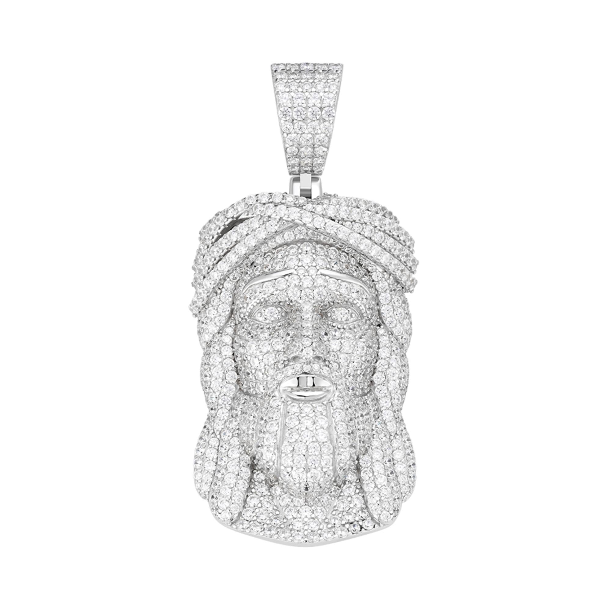 Sterling Silver Round Moissanite Jesus Religious Pendant RP 15 Cttw