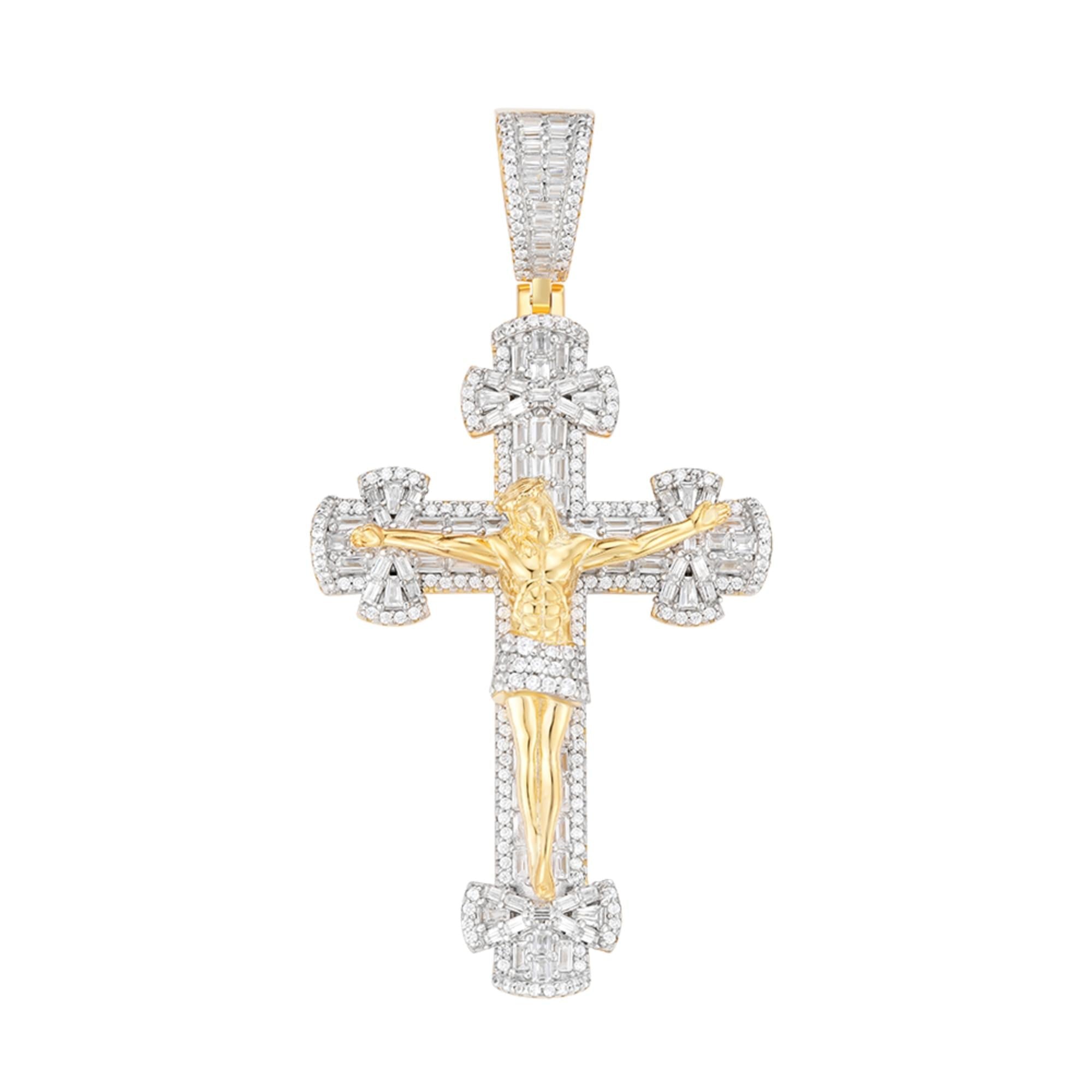 Sterling Silver Round Moissanite Cross Religious Pendant RP+GP 5-1/2 Cttw