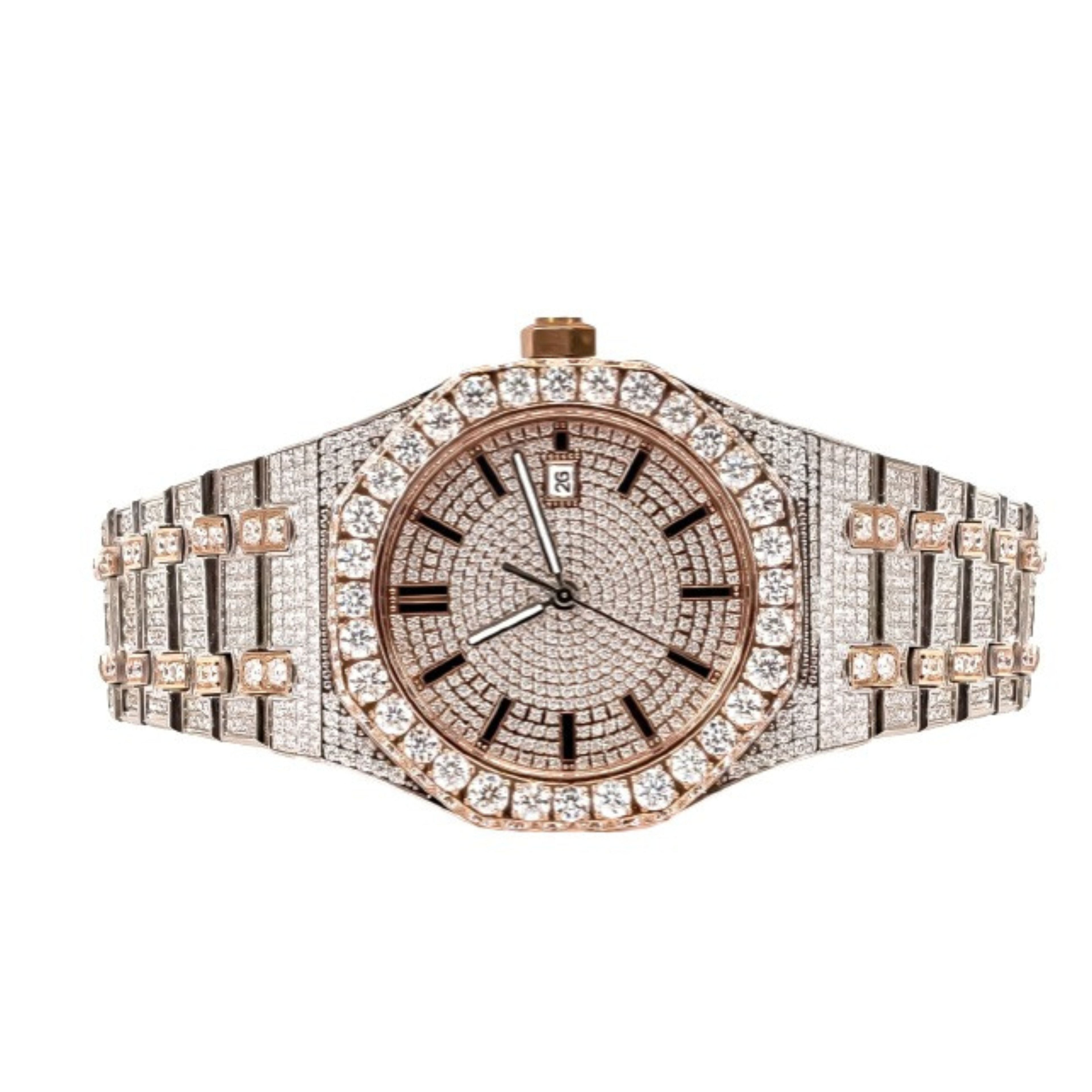 Moissanite Stainless Steel Watch Rose Two Tone Steel Band 22-1/3 Cttw