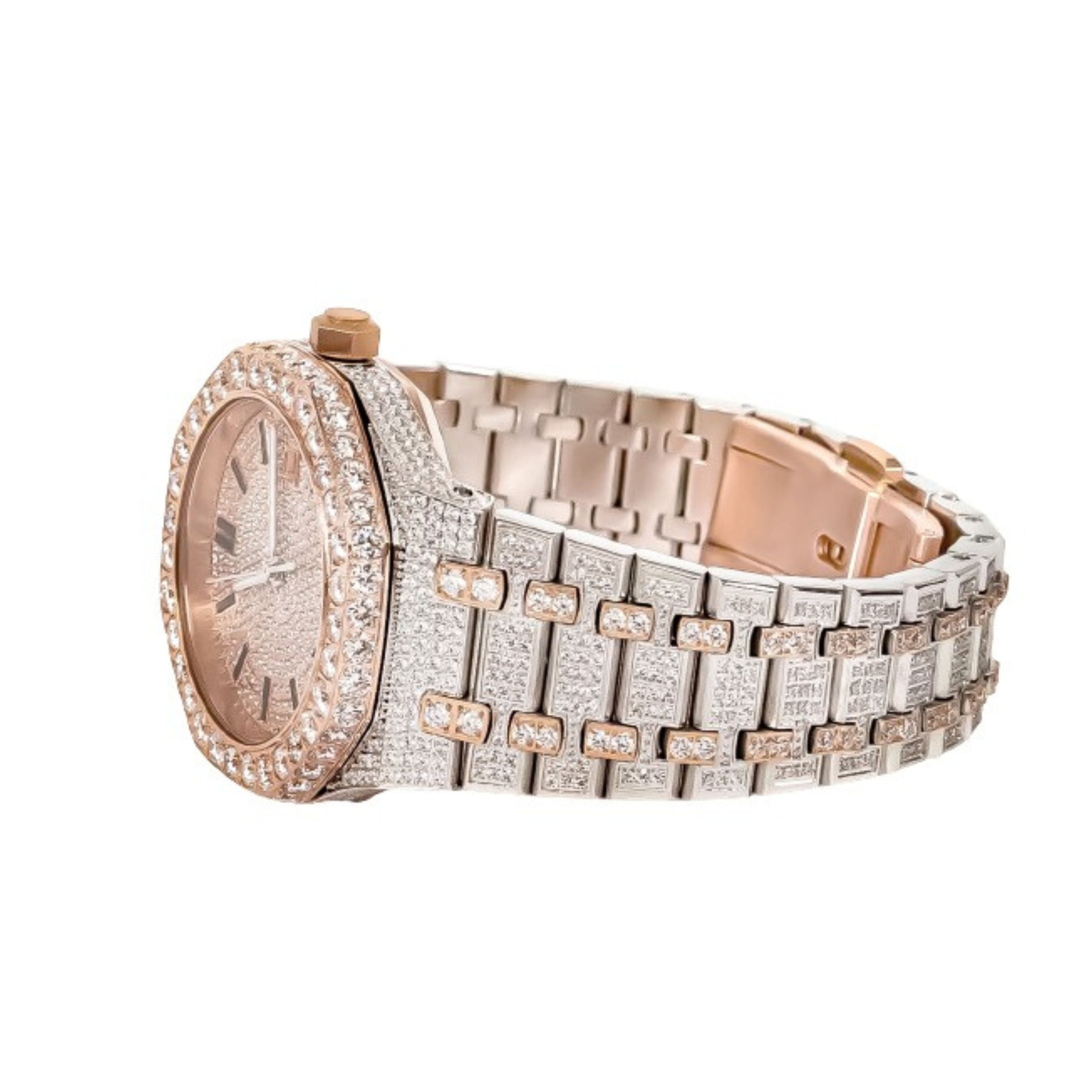 Moissanite Stainless Steel Watch Rose Two Tone Steel Band 22-1/3 Cttw