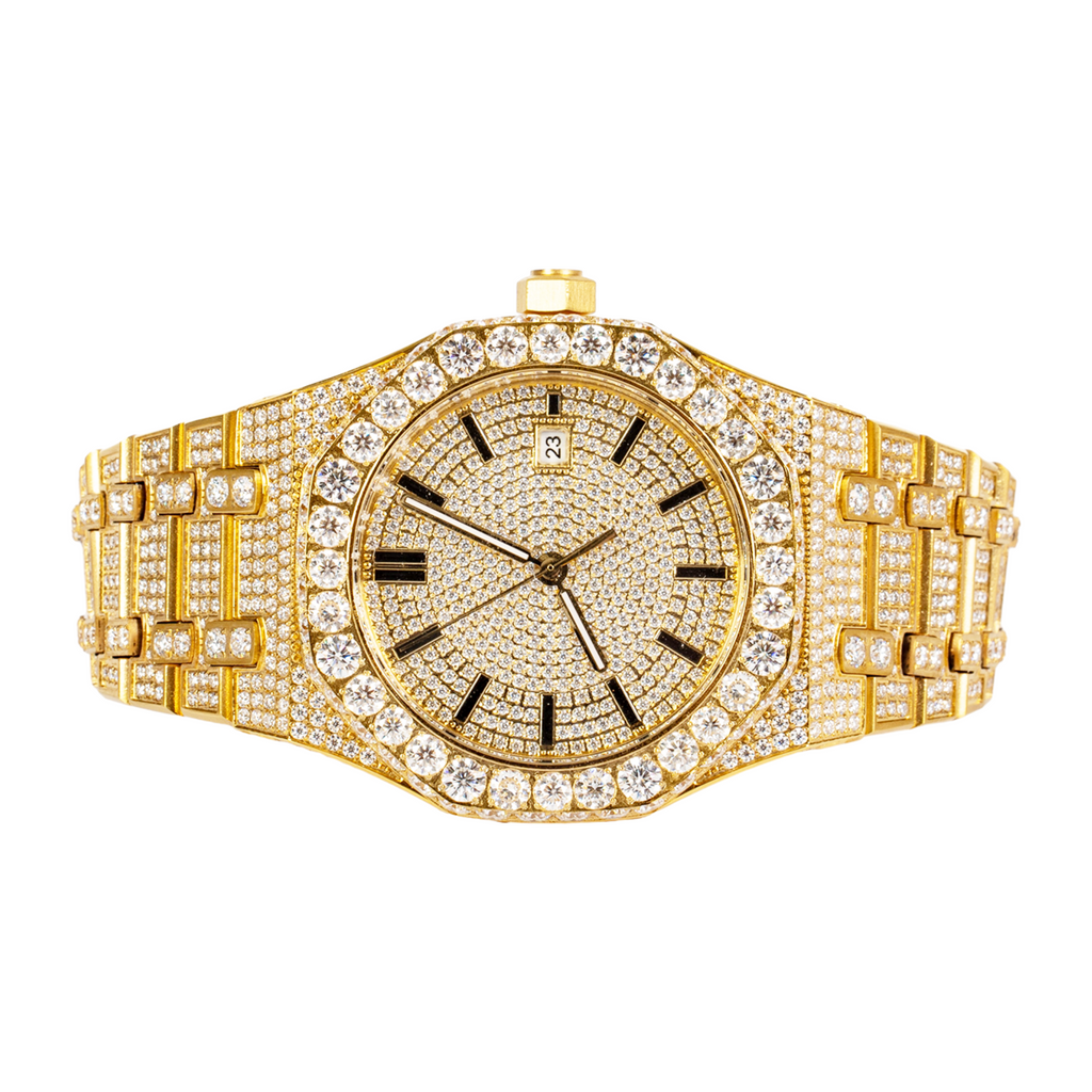 Moissanite Stainless Steel Yellow Band Mens Watch 22-1/3 Cttw