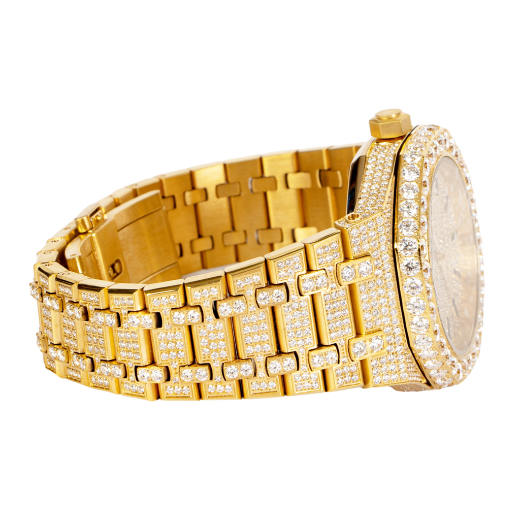 Moissanite Stainless Steel Yellow Band Mens Watch 22-1/3 Cttw