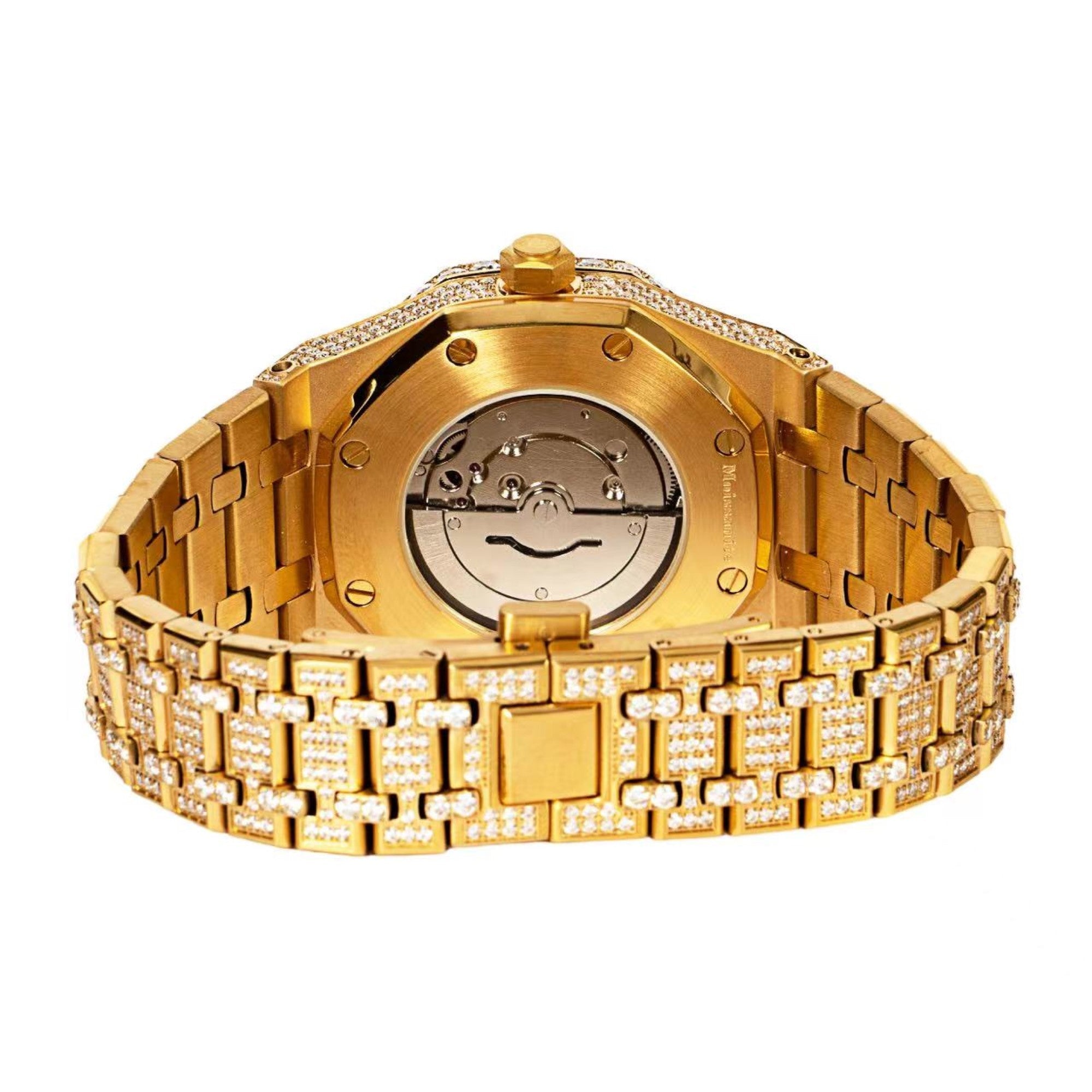 Moissanite Stainless Steel Yellow Band Mens Watch 22-1/3 Cttw