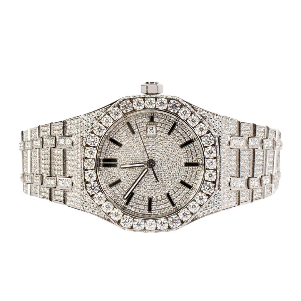 Moissanite Stainless Steel White Band Mens Watch 22-1/3 CT