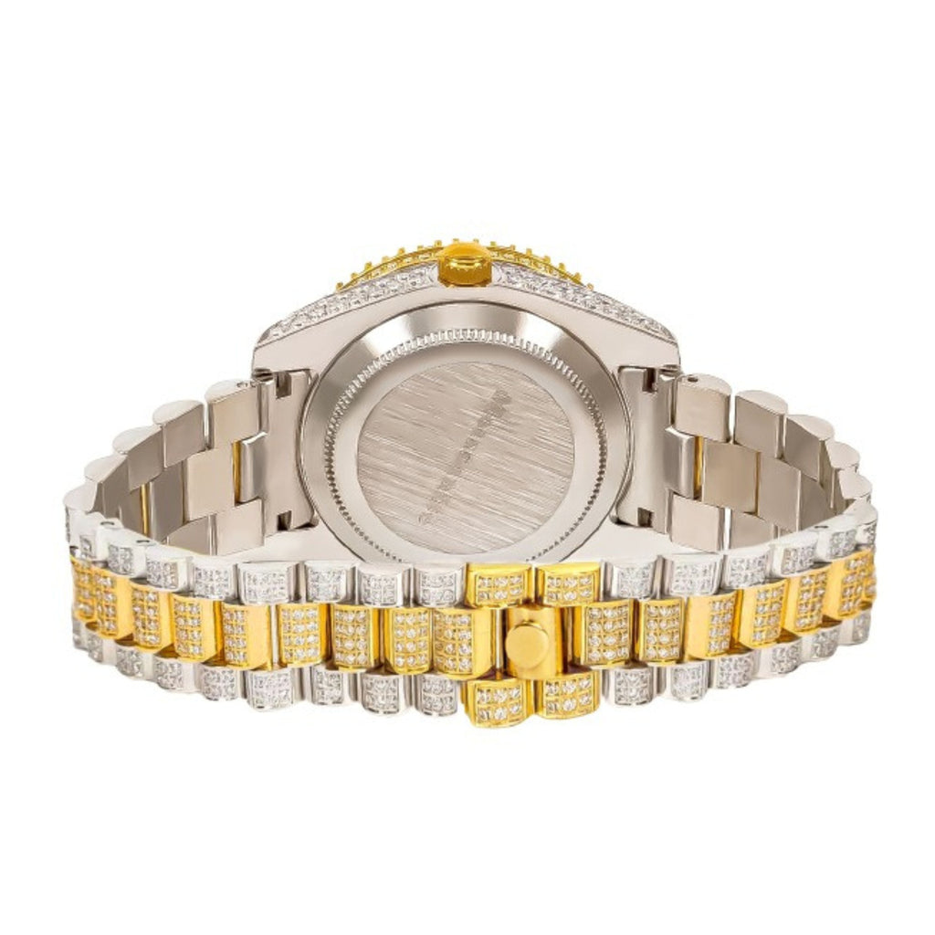 Moissanite Stainless Steel Yellow Two Tone Band Mens Watch 17-1/3 Cttw