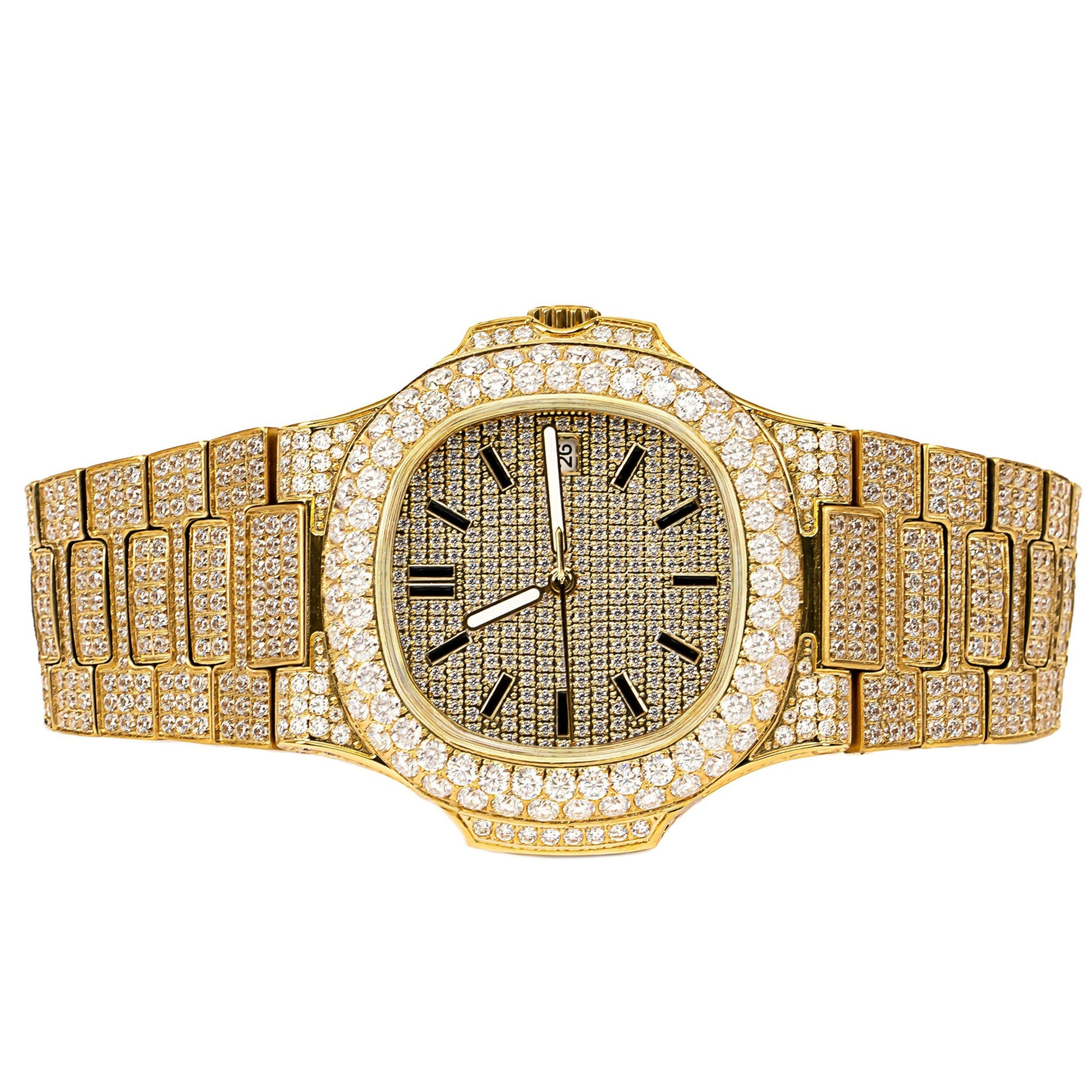 Moissanite Stainless Steel Yellow Band Mens Watch 18-1/3 Cttw