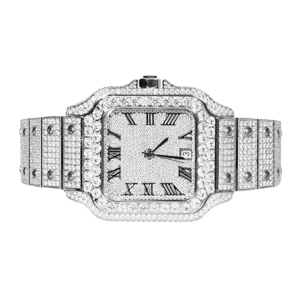 Moissanite Stainless Steel White Band Mens Watch 20-1/5 Cttw