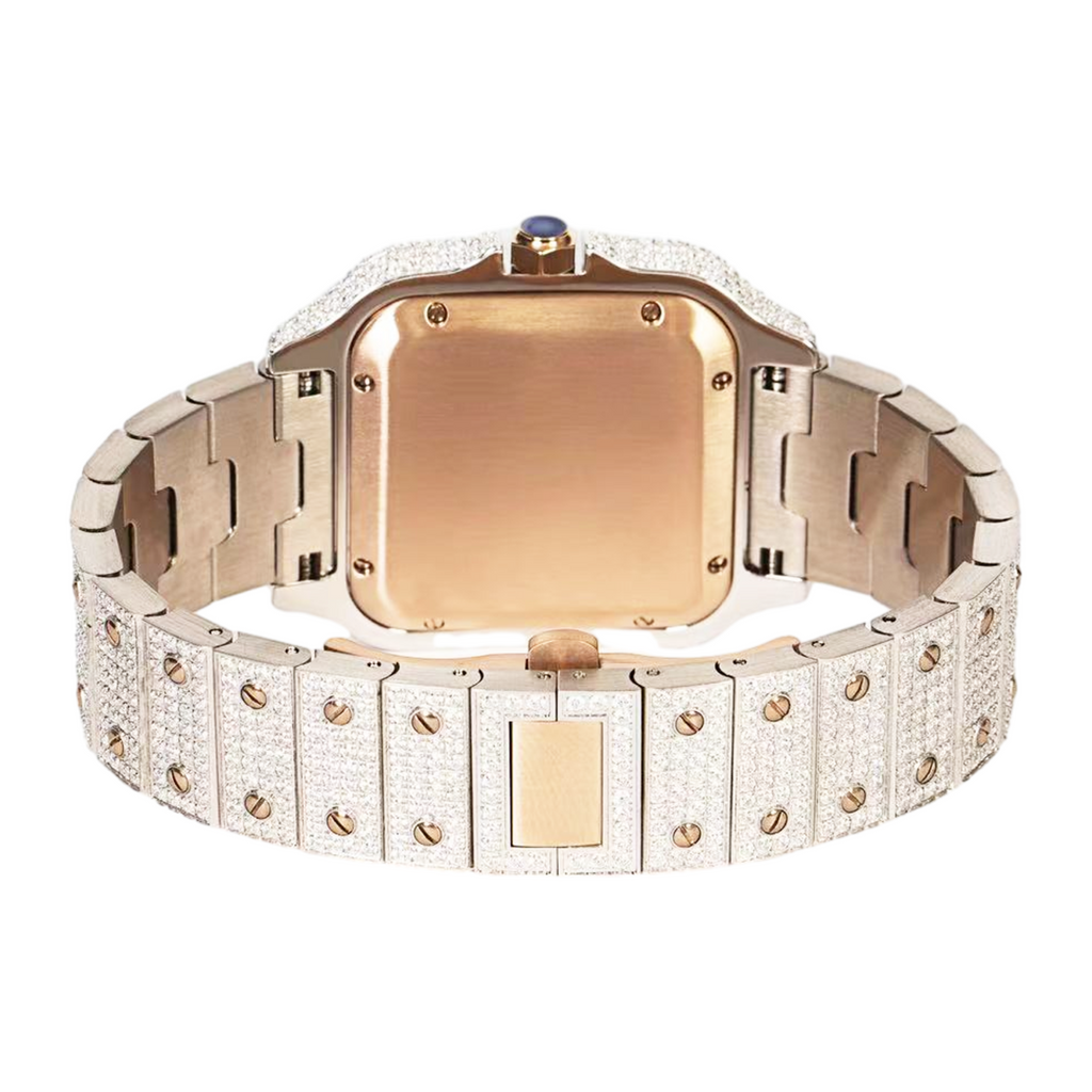 Moissanite Stainless Steel Rose Two Tone Band Mens Watch 20.20 Cttw