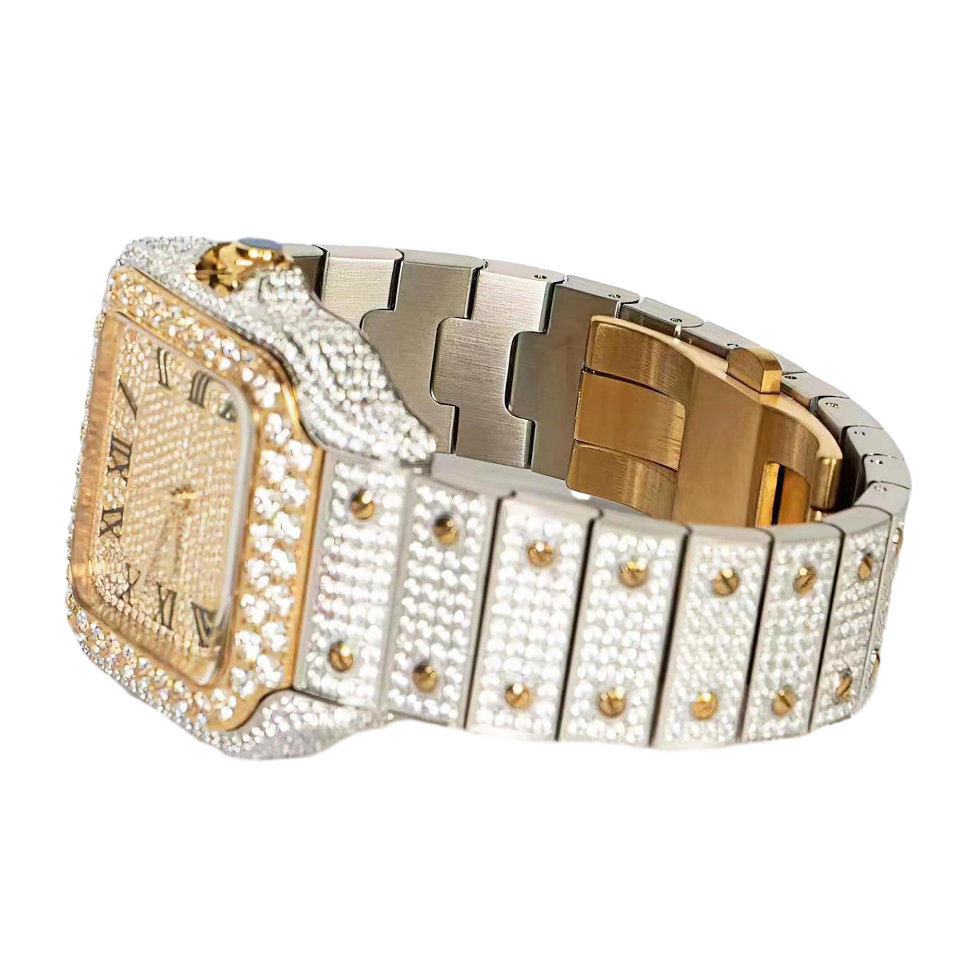 Moissanite Stainless Steel Yellow Two Tone Band Mens Watch 20-1/5 Cttw
