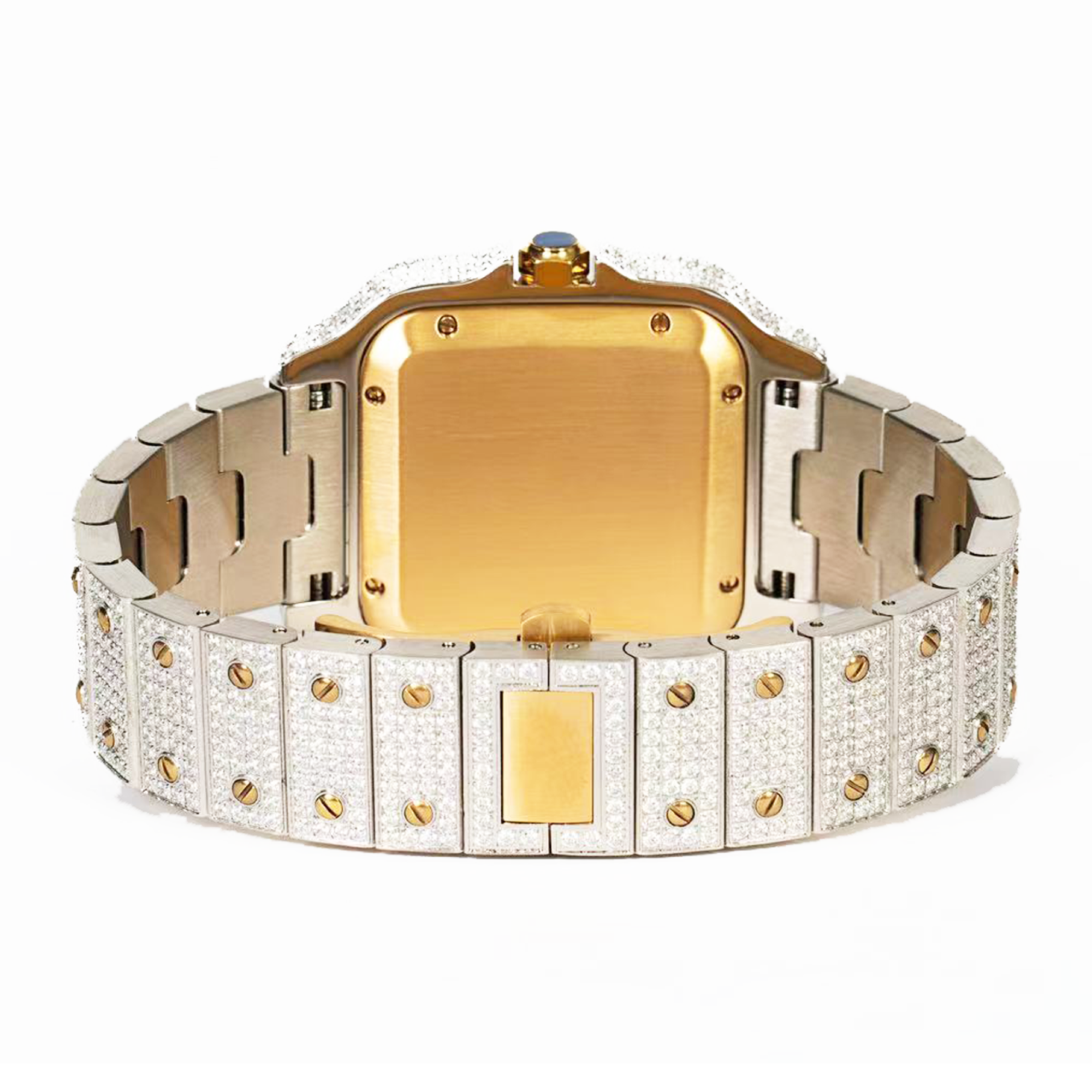 Moissanite Stainless Steel Yellow Two Tone Band Mens Watch 20-1/5 Cttw