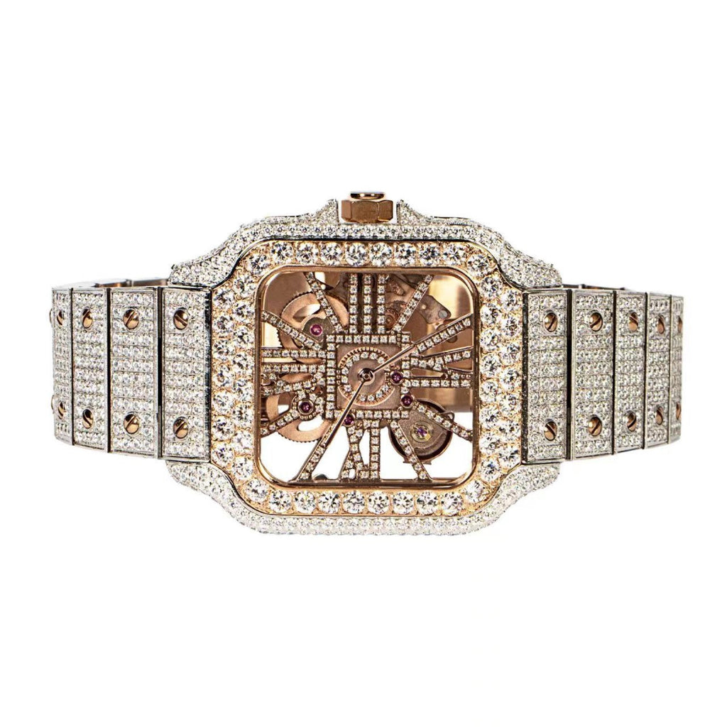 Moissanite Stainless Steel Rose Two Tone Band Mens Watch 20-1/5 Cttw
