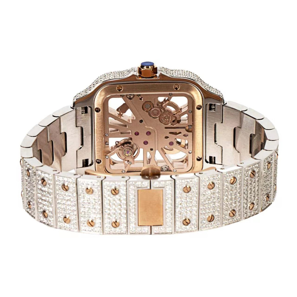 Moissanite Stainless Steel Rose Two Tone Band Mens Watch 20-1/5 Cttw