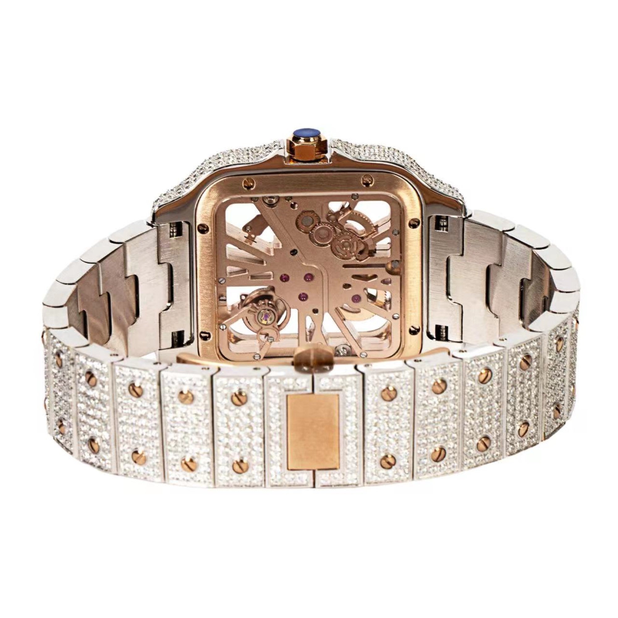 Moissanite Stainless Steel Rose Two Tone Band Mens Watch 20-1/5 Cttw