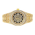 Moissanite Stainless Steel Skeleton Dial Yellow Band  Mens Watch