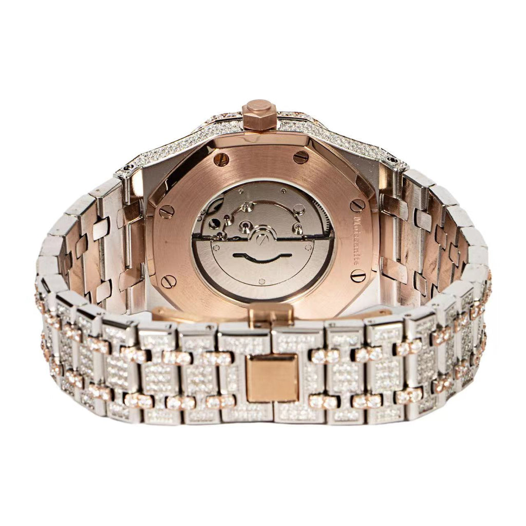 Moissanite Stainless Steel Two Tone Rose Band Mens Watch