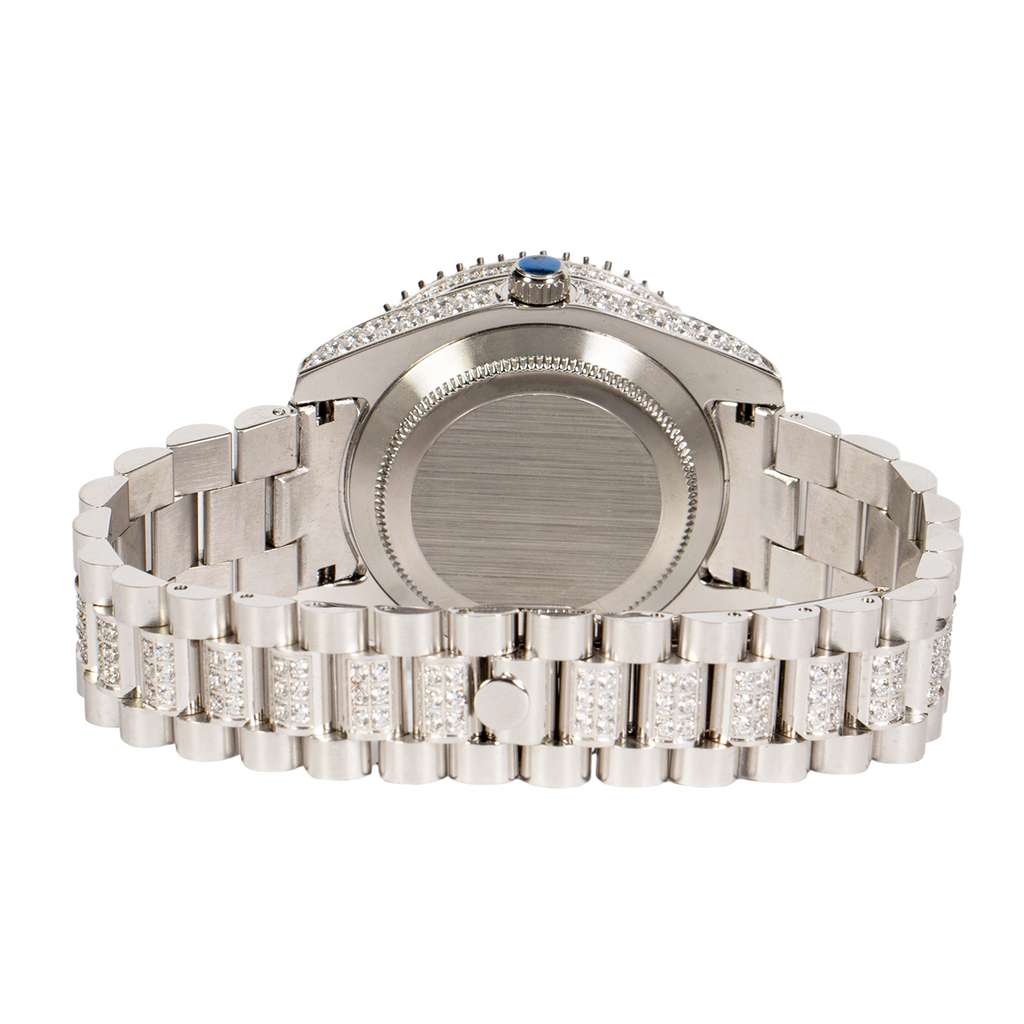 Moissanite Stainless Steel Mens White Steel Band Watch