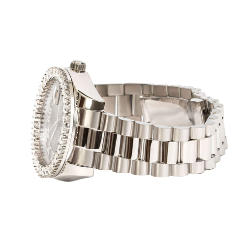 Moissanite Stainless Steel Silver Dial Mens White Steel Band Watch