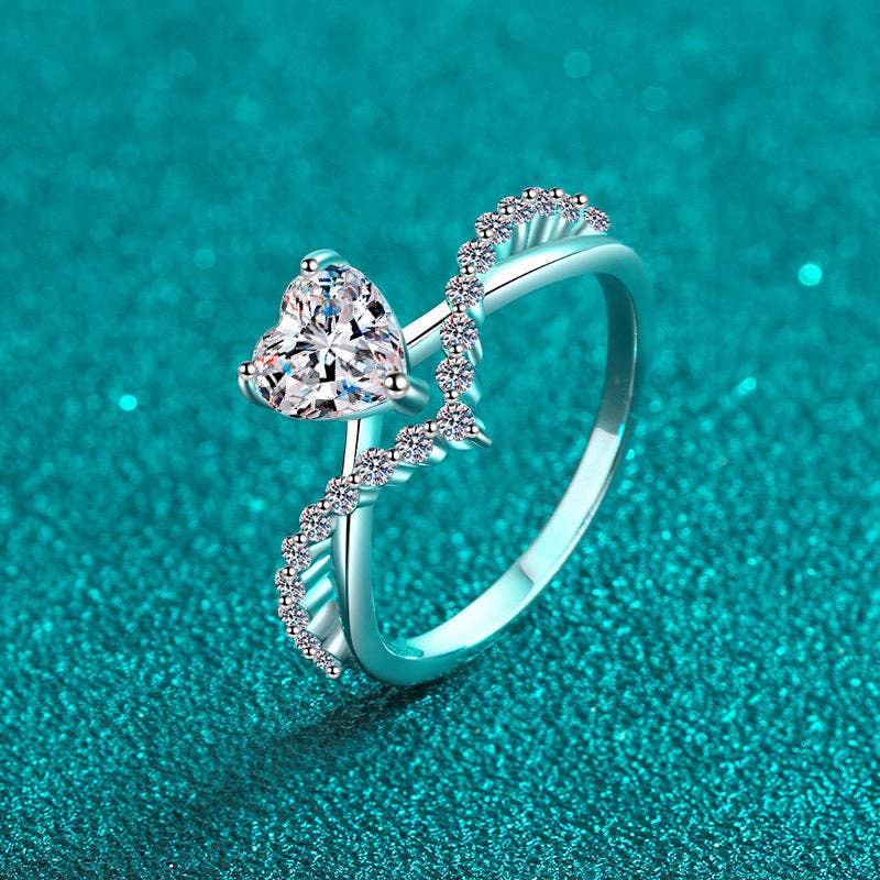 Heart Moissanite Pave Engagement Ring in 925 Sterling Silver