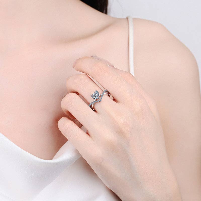 Heart Moissanite Pave Engagement Ring in 925 Sterling Silver