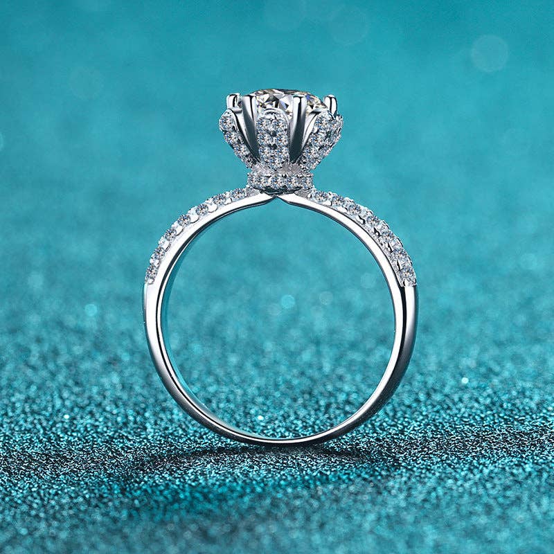 Moissanite Crown Engagement Ring in 925 Sterling Silver