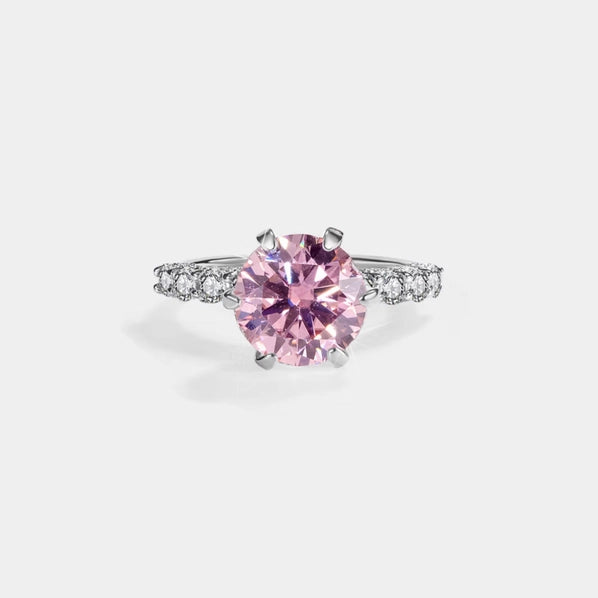 Color Moissanite Pave Engagement Ring in 925 Sterling Silver
