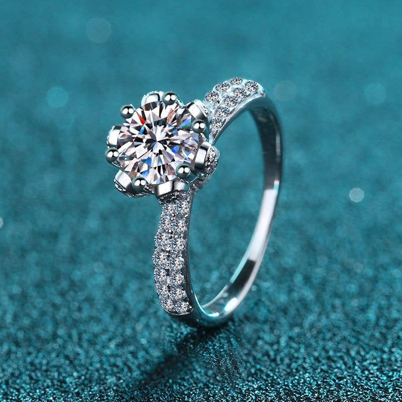 Moissanite Crown Engagement Ring in 925 Sterling Silver