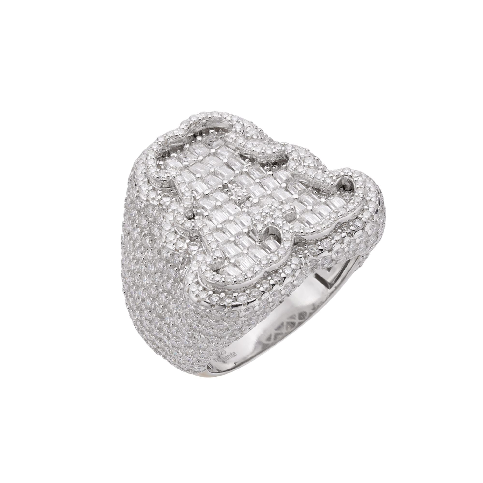 Sterling Silver Round Baguette Moissanite Albhabet A letter Initial SZ 10 Mens Ring RP 7-5/8 Cttw