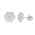 Rhodium Plated 925 Sterling Silver Moissanite Cluster Flower 8.6mm Stud Earring