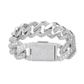 Sterling Silver Round Big Stone in Center Surrounded with Small Stones 20mm Moissanite Cuban Chain 8 Inch Bracelet RP 19-7/8 Cttw