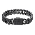 Sterling Silver 15mm Round Black Moissanite Miami Cuban 8.5 Inch Mens Bracelet BP+BP 12-1/10 Cttw