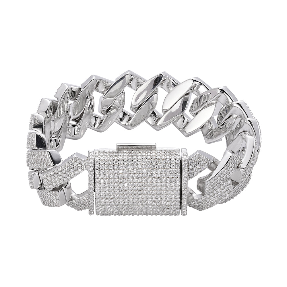 Sterling Silver Moissanite 23mm Miami Cuban 8 Inch Mens Bracelet RP 22 Cttw