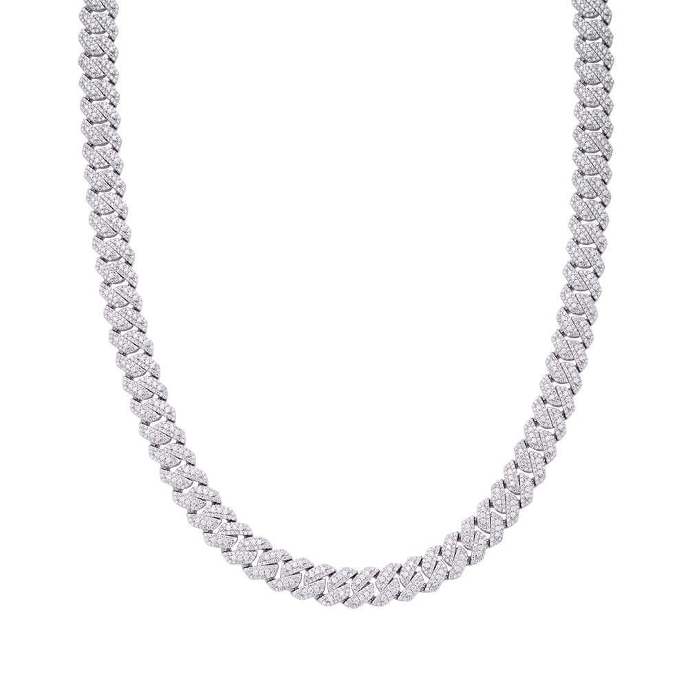 Sterling Silver Round Big Stone in Center Surrounded with Small Stones 10mm Moissanite Cuban Chain 22Inch Necklace RP 18-3/8 Cttw