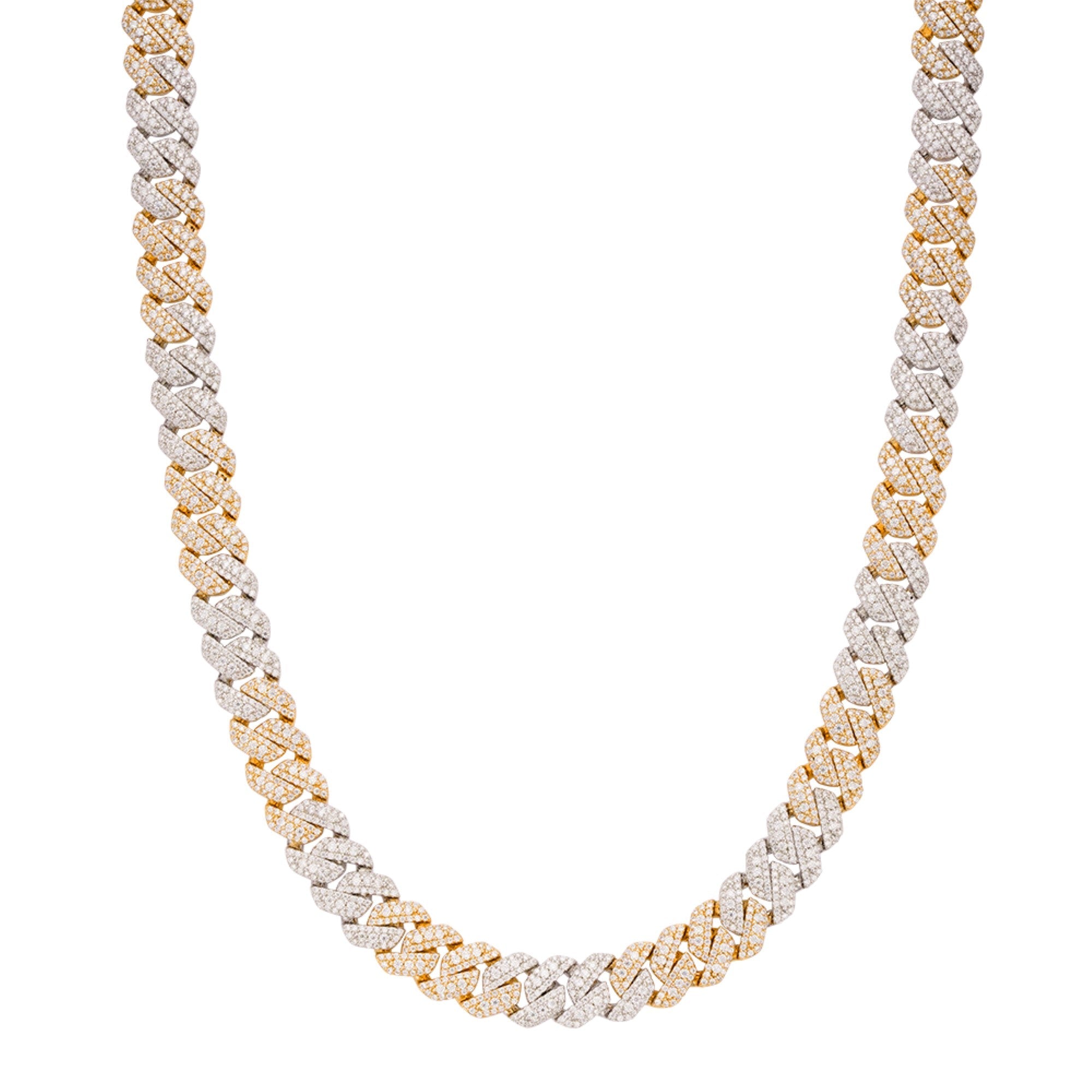 Sterling Silver Round Big Stone in Center Surrounded with Small Stones 10mm Moissanite Cuban Chain 22Inch Necklace RP+GP 18-3/8 Cttw