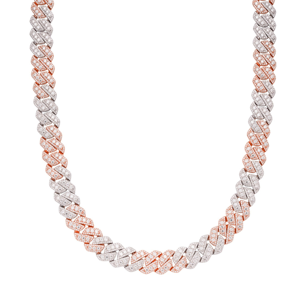 Sterling Silver Round Big Stone in Center Surrounded with Small Stones 12mm Moissanite Cuban Chain 22Inch Necklace RP+PP 30 Cttw