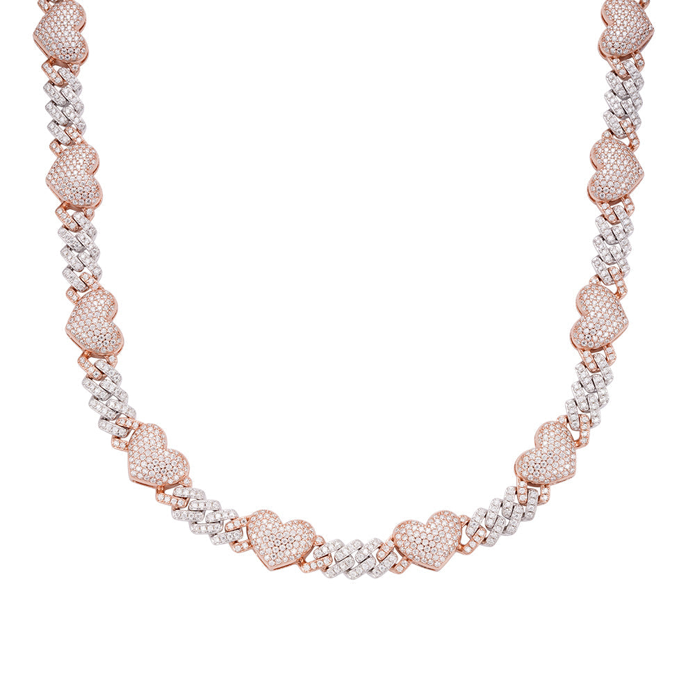 Sterling Silver Round Moissanite Cuban Heart Link Designer 18 Inch Necklace RP+PP 15-1/2 Cttw