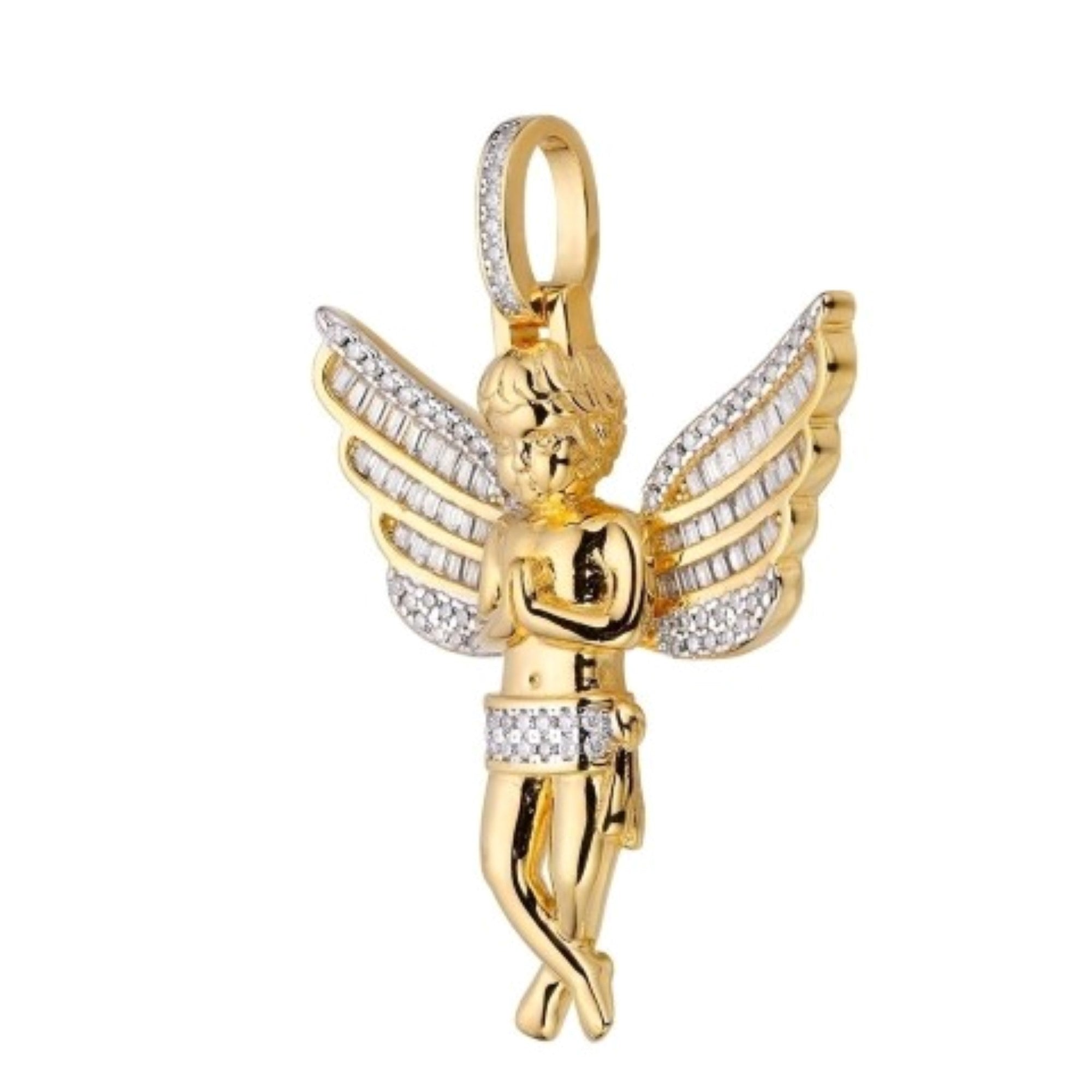 Sterling Silver Moissanite Angel Wings Religious Pendant 1-1/2 Cttw RP+GP