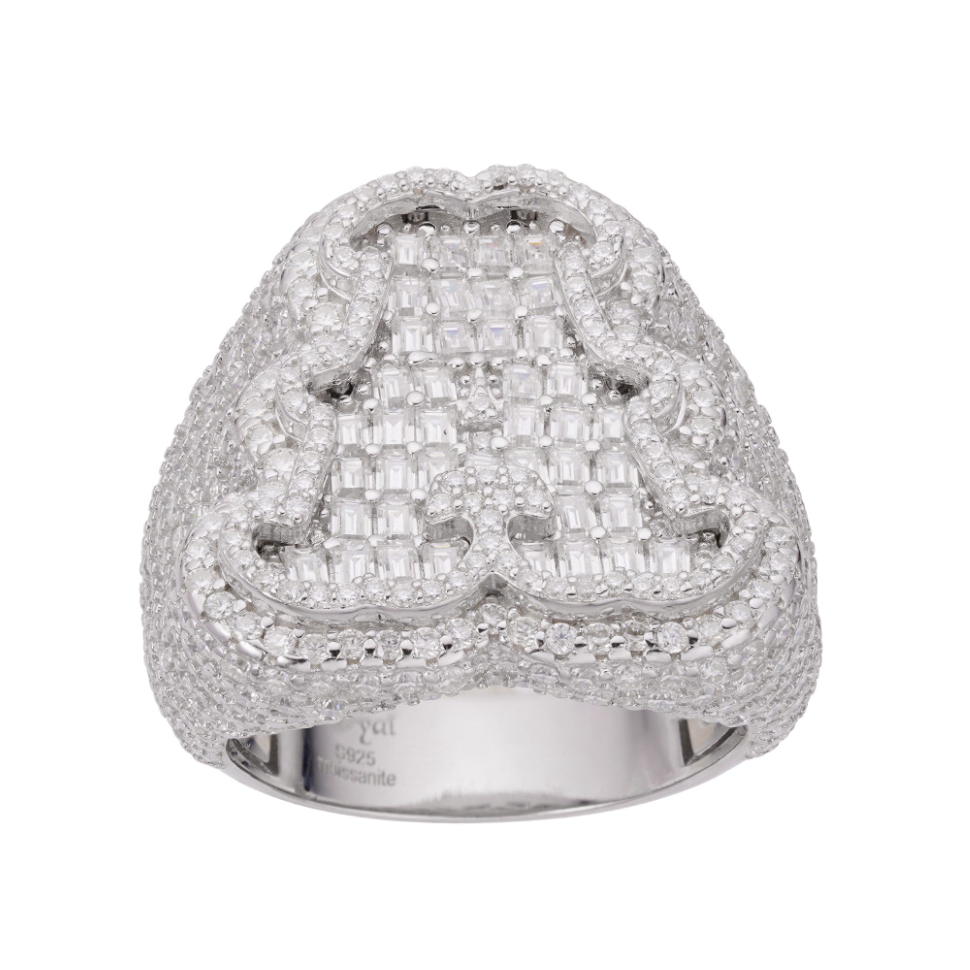 Sterling Silver Round Baguette Moissanite Albhabet A letter Initial SZ 10 Mens Ring RP 7-5/8 Cttw