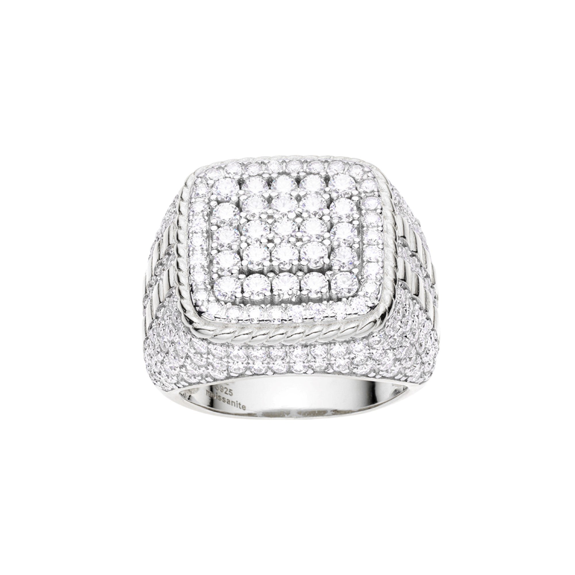 Sterling Silver Round Moissanite Designer Mens Ring RP 3-7/8 Cttw