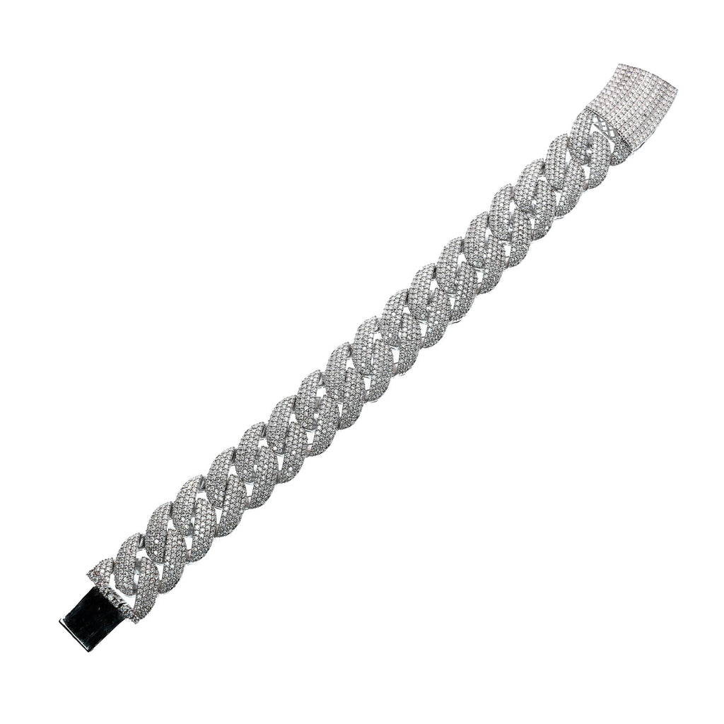 Rhodium Plated 925 Sterling Silver Pave Moissanite Iced Out Cuban Link 13mm Bracelet