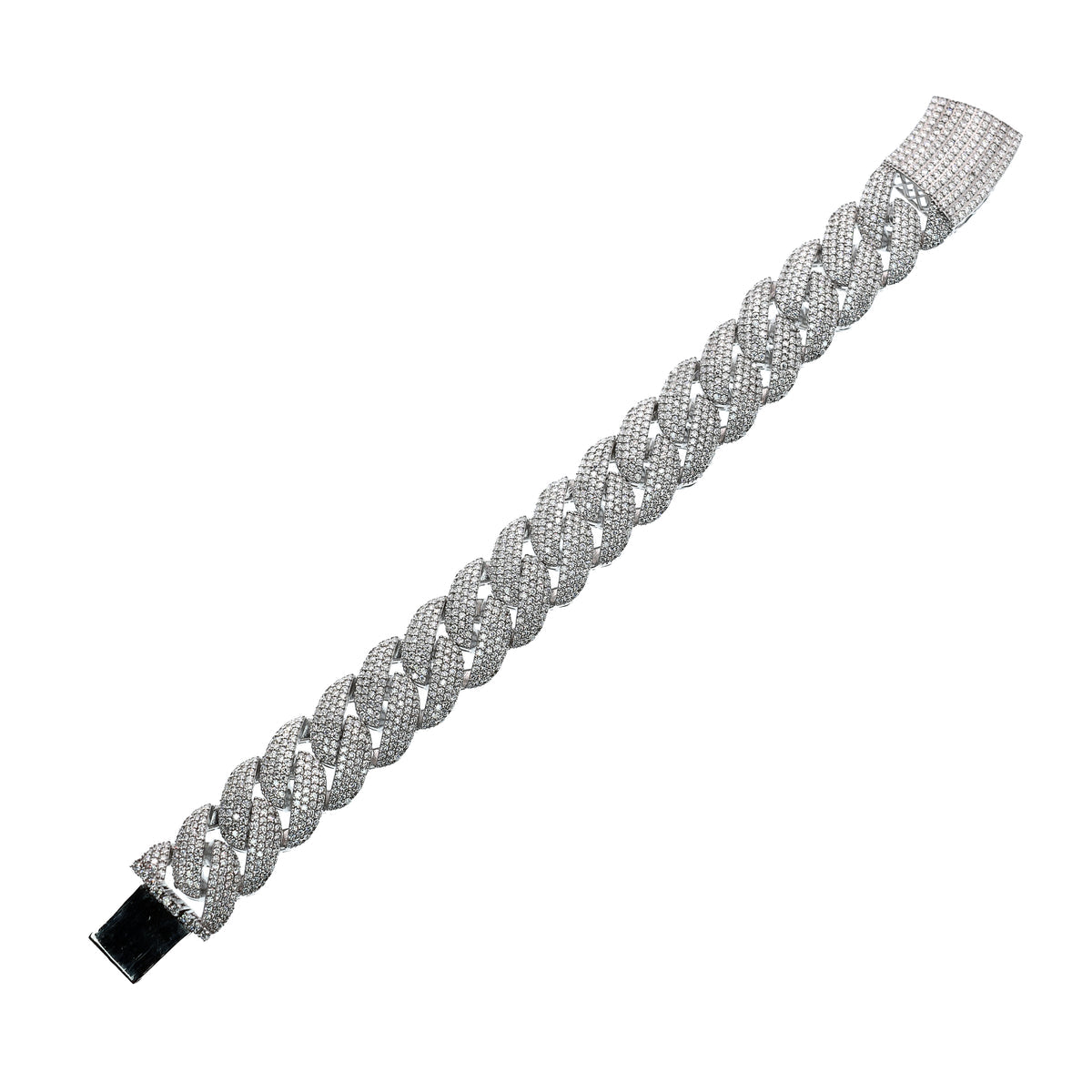 Rhodium Plated 925 Sterling Silver Pave Moissanite Iced Out Cuban Link 17mm Bracelet