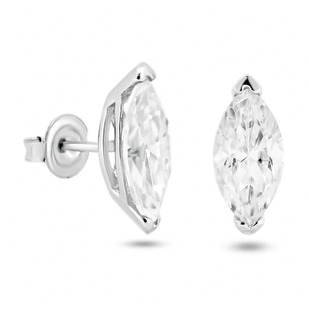 Sterling Rhodium Plated 925 Sterling Silver Moissanite Stone Marquise Earring