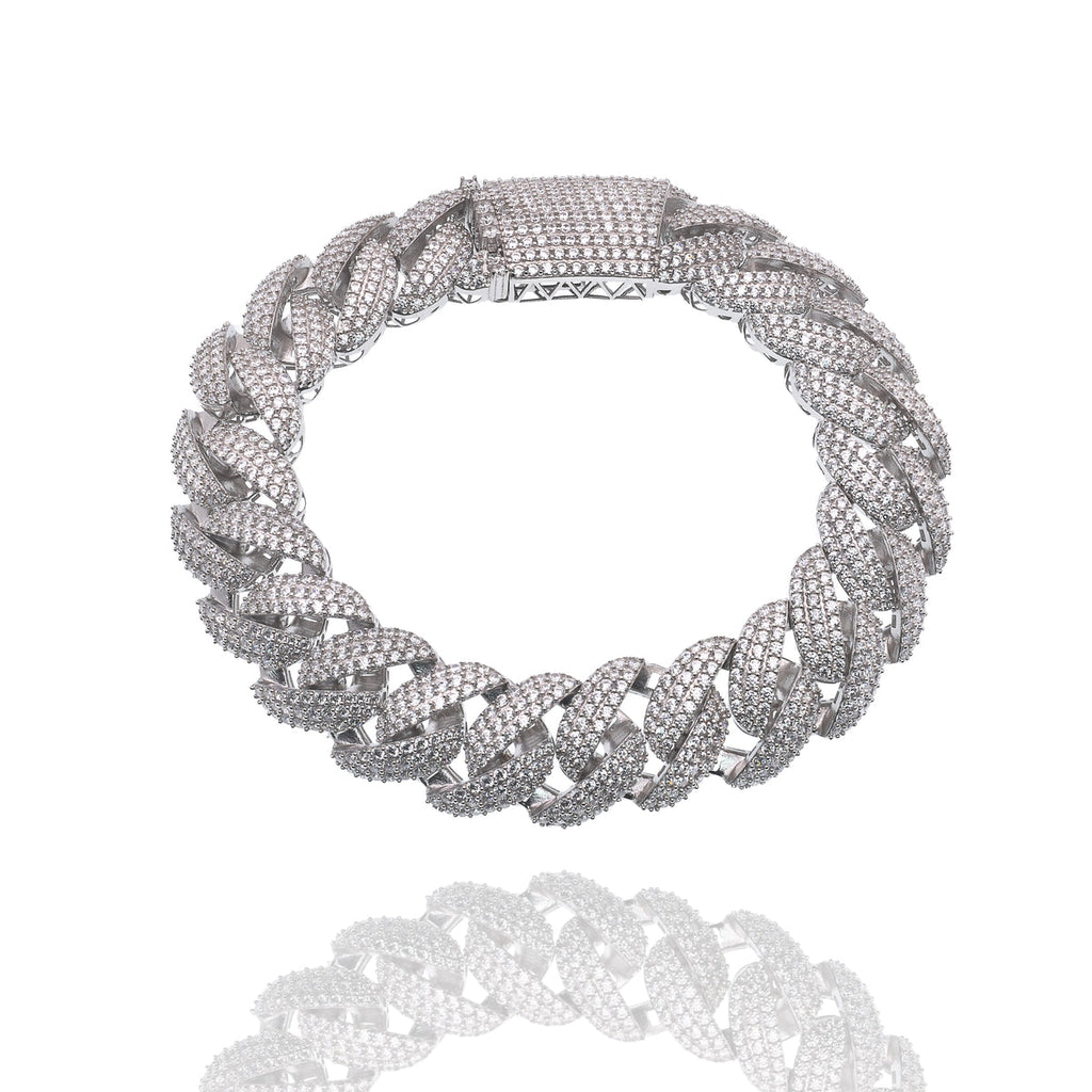 Rhodium Plated 925 Sterling Silver Pave Moissanite Iced Out Cuban Link 13mm Bracelet