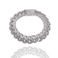 Rhodium Plated 925 Sterling Silver Pave Moissanite Iced Out Cuban Link 13mm Bracelet