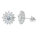 Rhodium Plated 925 Sterling Silver Moissanite Radiant Burst 11.5mm Stud Earring