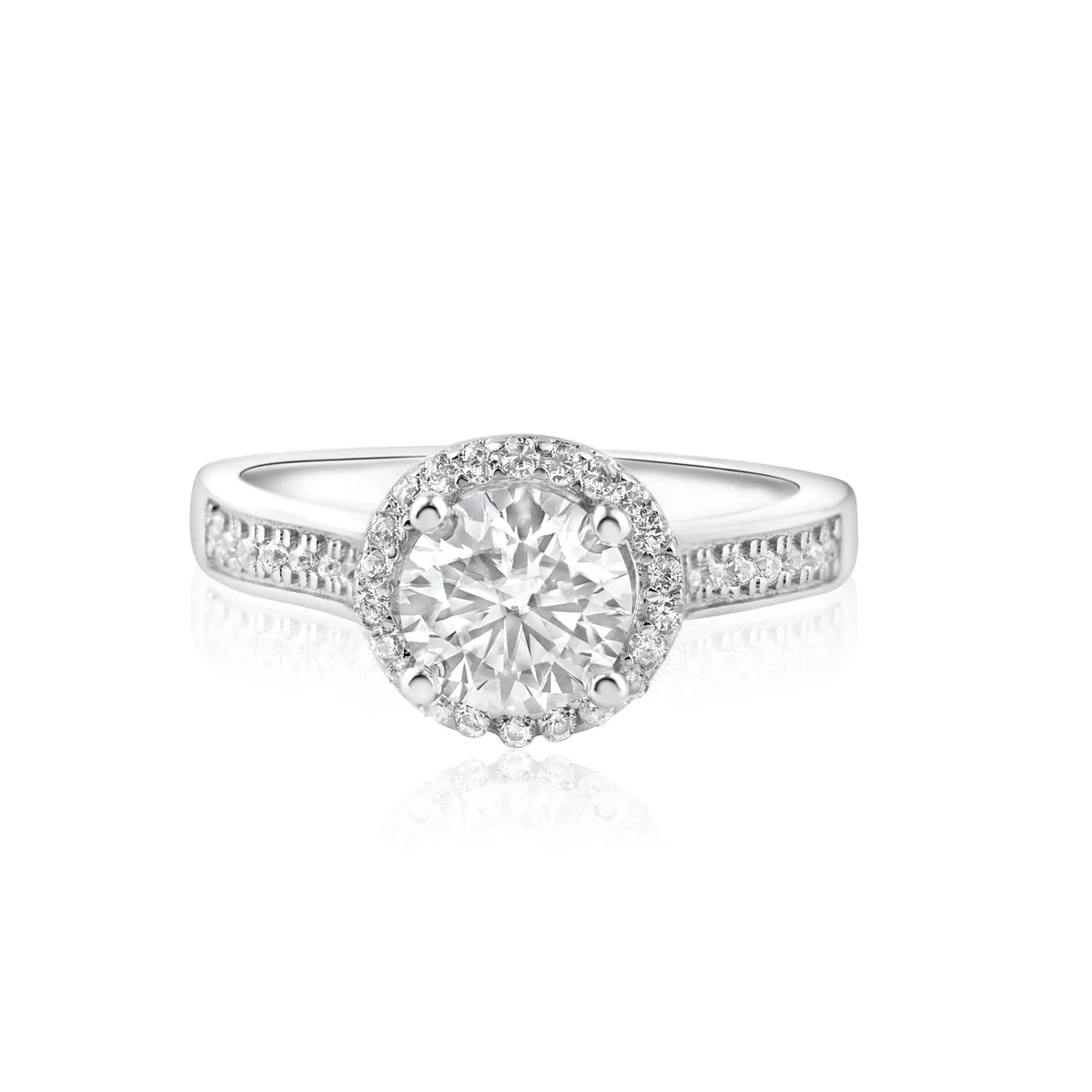 Rhodium Plated 925 Sterling Silver 1 Carat Clear Moissanite Ring
