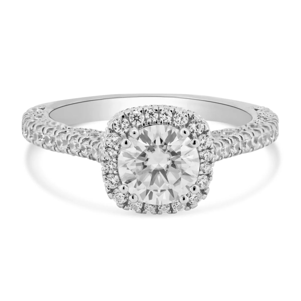 Rhodium Plated 925 Sterling Silver 1 Carat Moissanite Stones with CZ Engagement Ring